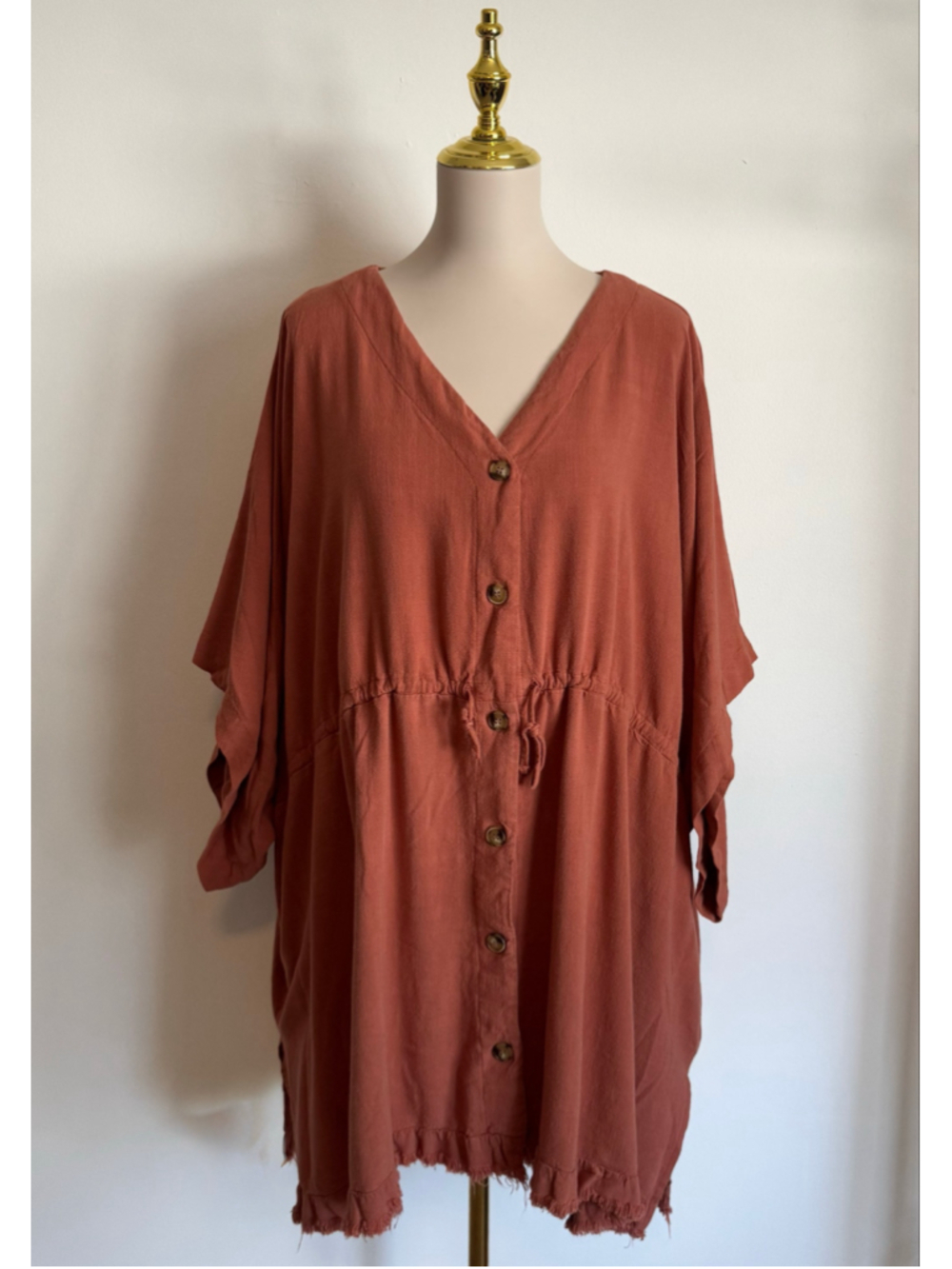 Women's White Birch Rust Cotton Linen Blend Button-Down Blouse Size 3X